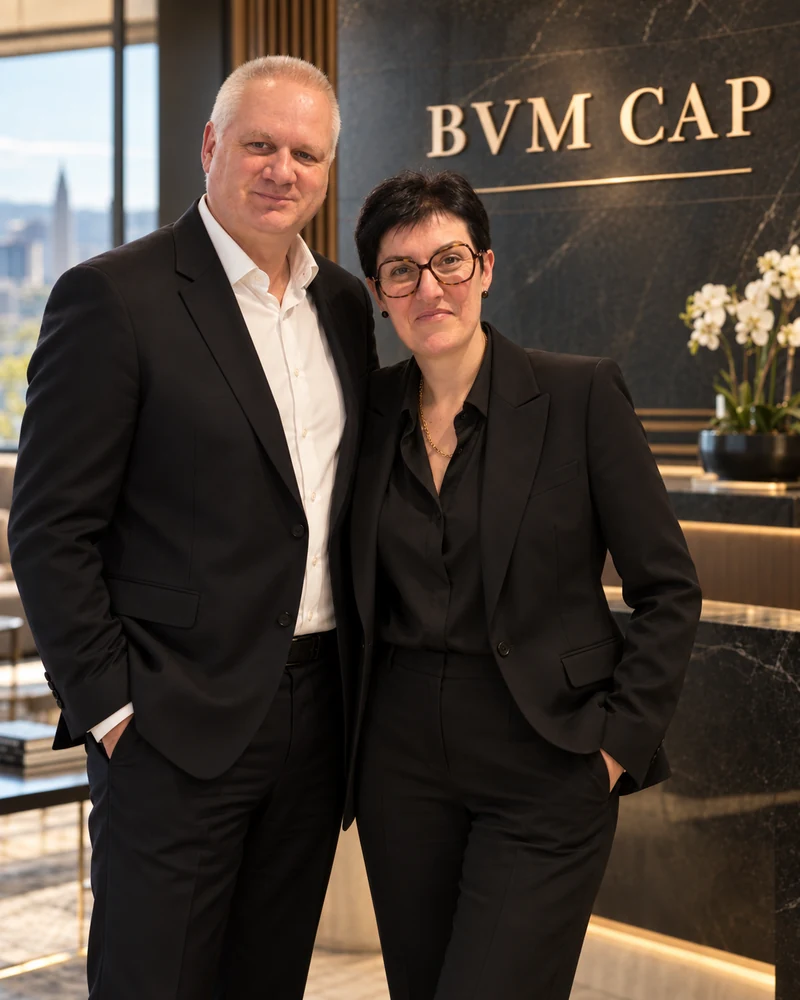Valérie Bruno et Jean-Michel Dragon debout ensemble devant BVM CAP